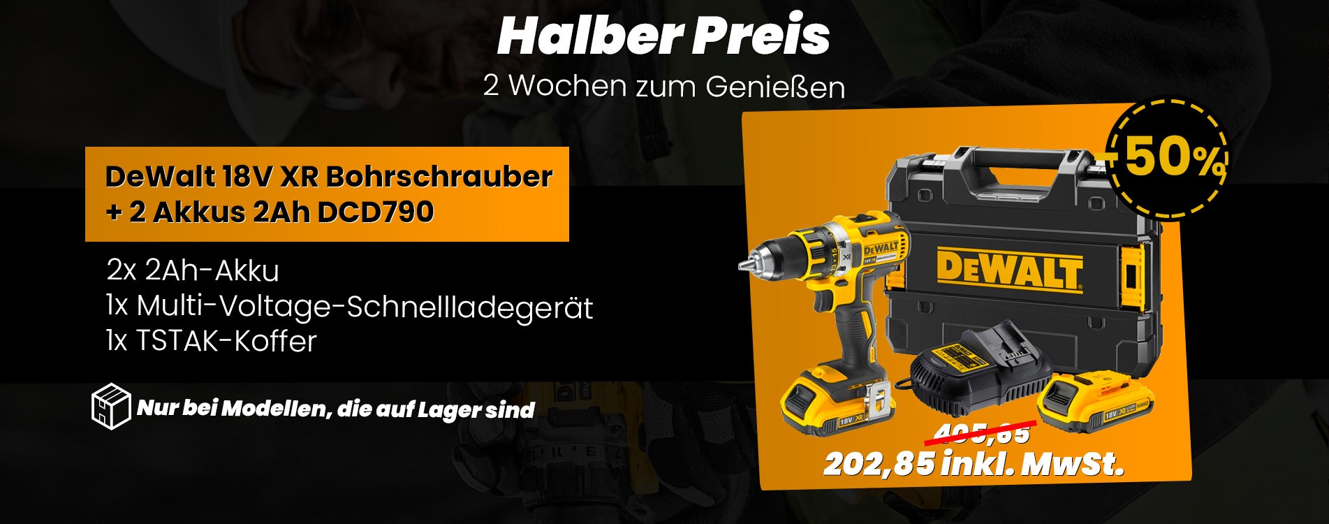 Bohrschrauber XR 18V + 2 Akkus 2Ah DCD790 DeWalt